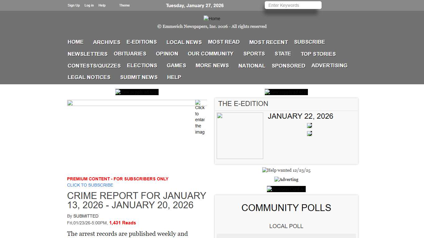 Crime Report for January 13, 2026 - January 20, 2026 Clarke County Tribune