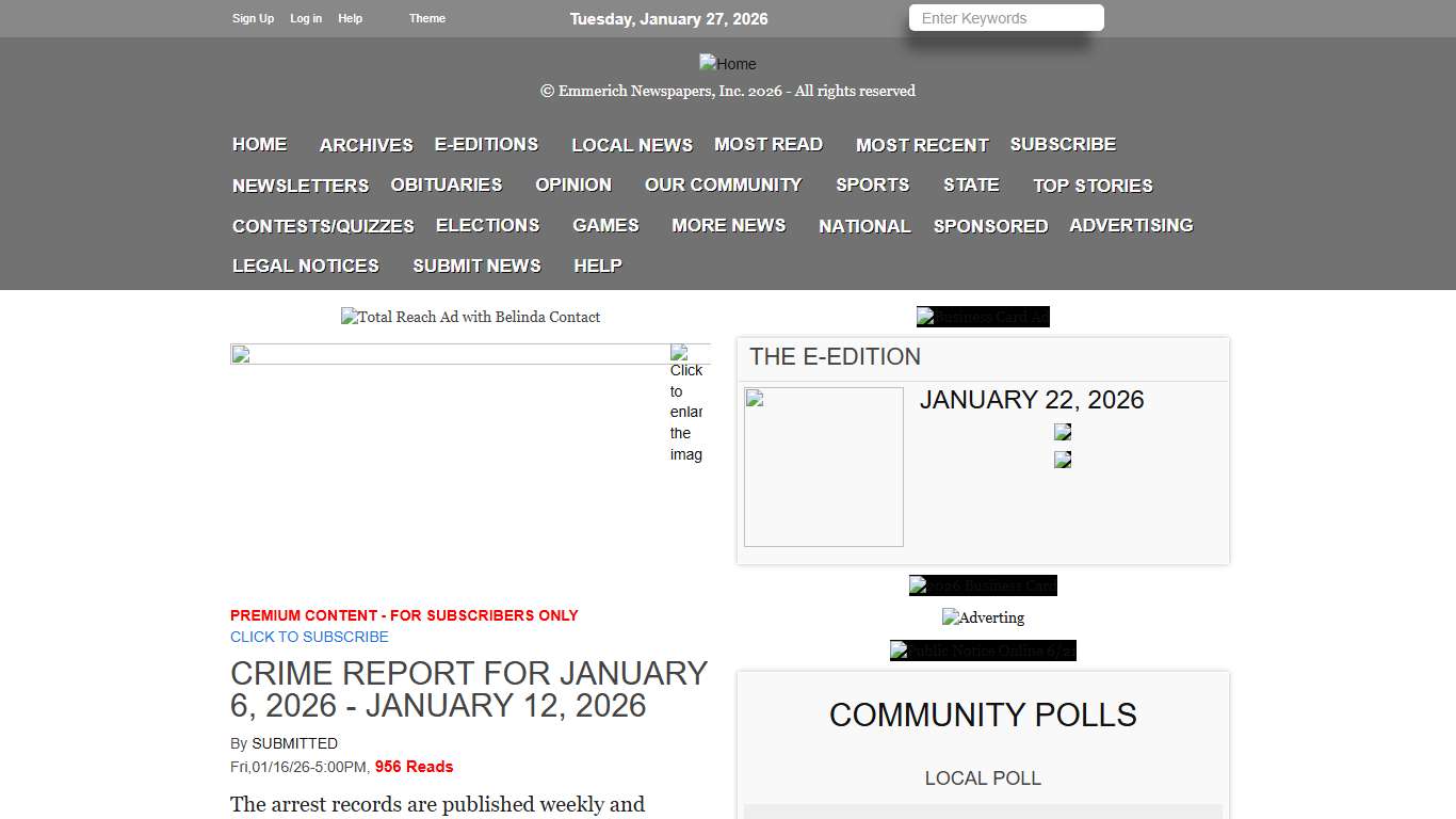 Crime Report for January 6, 2026 - January 12, 2026 Clarke County Tribune
